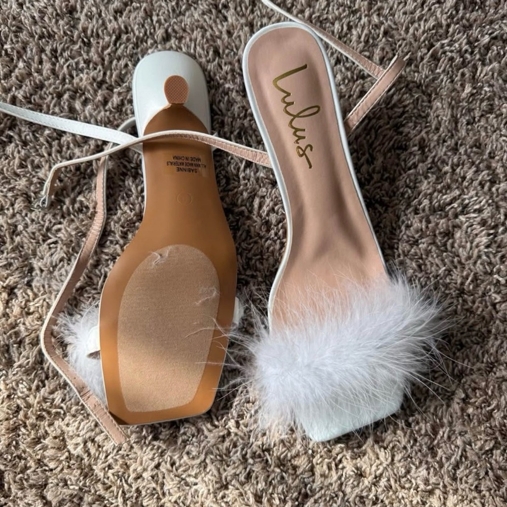 Lulu's White Feather Strap Heels - Picture 2 of 4